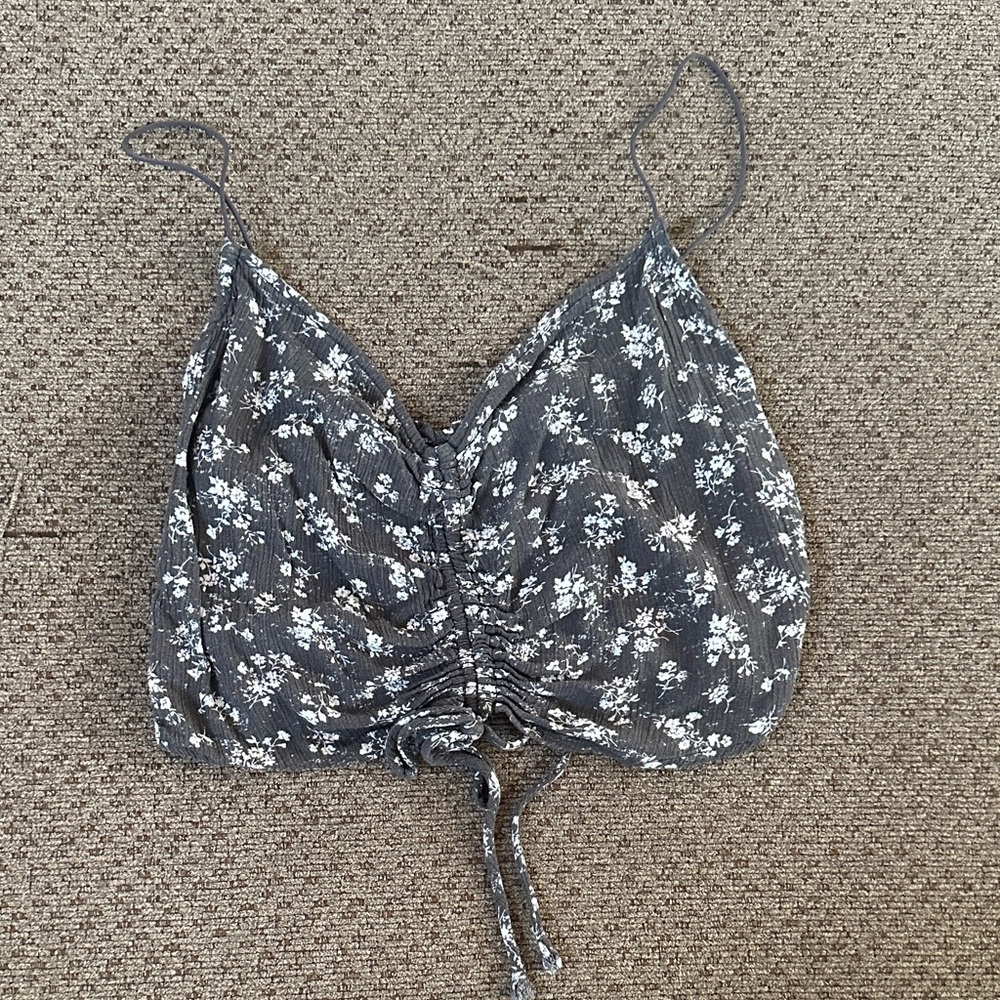 Elegant Floral Ruched Crop Top